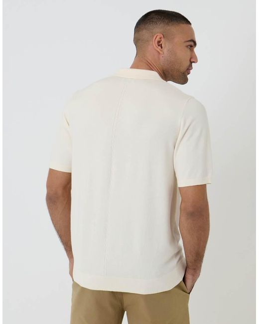 Threadbare White Cable Knit Quarter Zip Polo for men