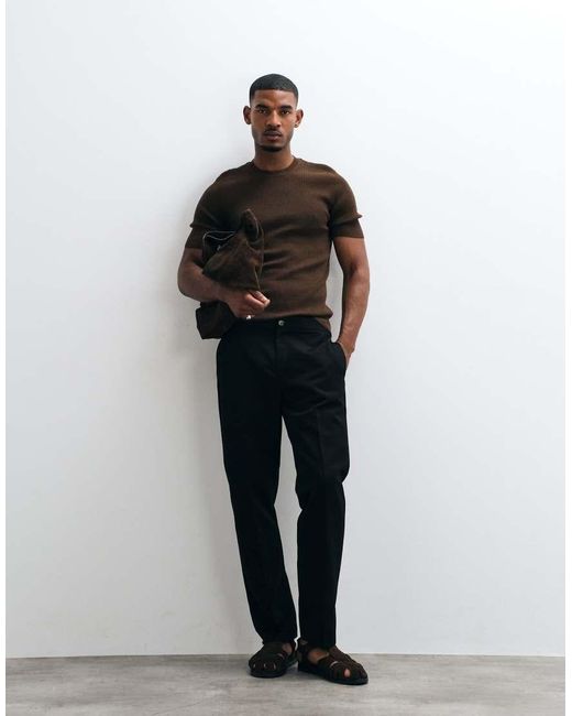 ASOS Black Essential Muscle-Fit Fine-Rib Knit Crew-Neck for men