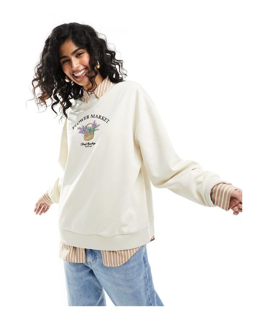 ASOS Black Oversized Sweatshirt With Embroidered Flower Market Graphic