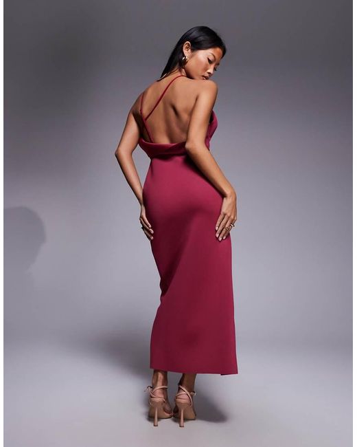 ASOS Red Asos Design Petite One Shoulder Exaggerated Twist Midi Dress