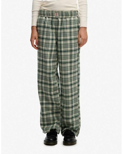 Superdry Green Cotton Check Elastic Trousers