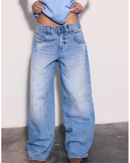 Stradivarius Blue Super Baggy Jeans With Side Stars