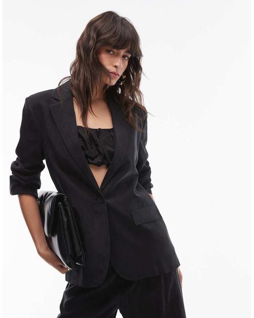Mango Black Cupro Slouchy Blazer Co-ord