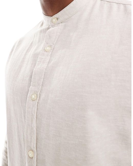 Jack & Jones White Linen Shirt With Grandad Neck for men