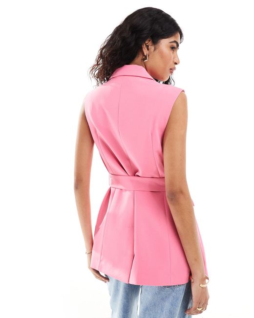 ASOS Pink Sleeveless Tailored Blazer With Tie Waist