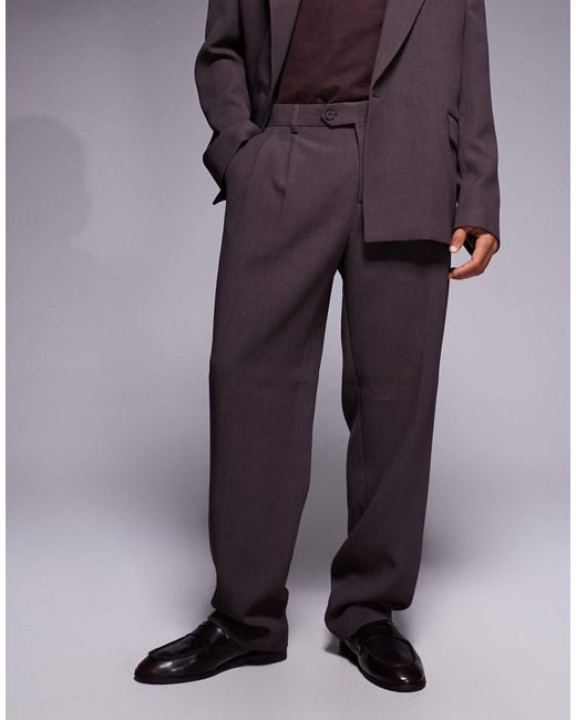 River Island Purple Relaxed Fit Pleated Suit Pants for men