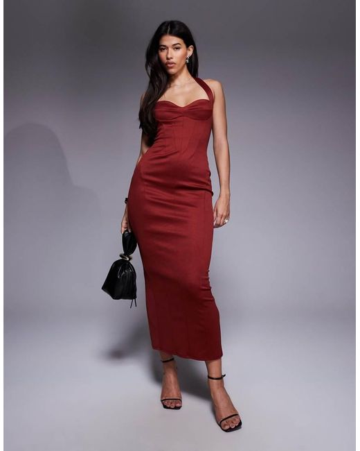 ASOS Red Structu Corseted Midi Dress