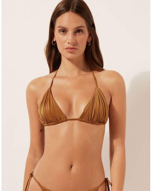Calzedonia Brown Shiny Satin Triangle Bikini Top