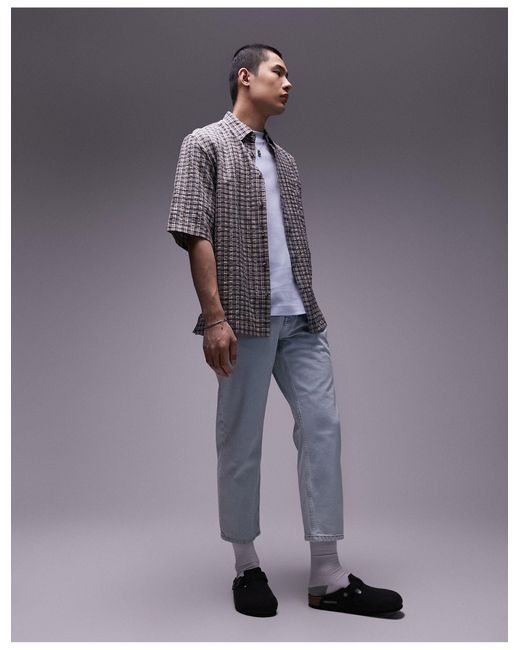 Topman Gray Short Sleeve Grid Check Shirt for men