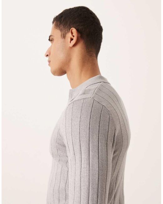 ASOS White Muscle Fit Long Sleeve Knitted Rib Notch Neck Polo for men