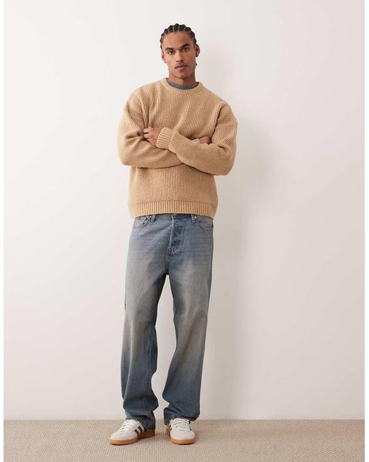 ASOS Natural Super Oversized Boxy Fit Knitted Fisherman Rib Jumper for men