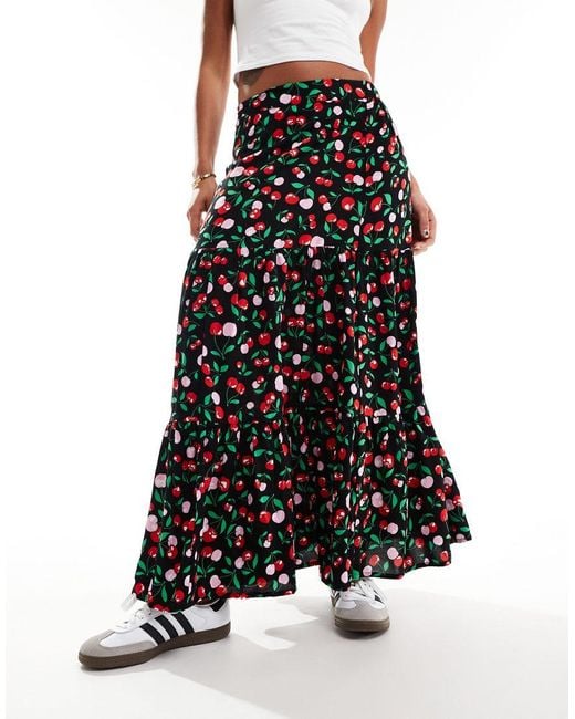 Monki Black Midi Tiered Skirt