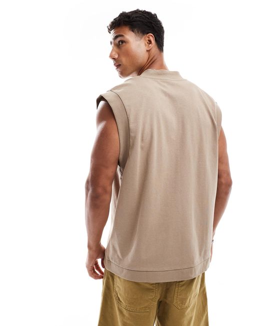 ASOS White Oversized V Neck Tank With Contrast Seams for men