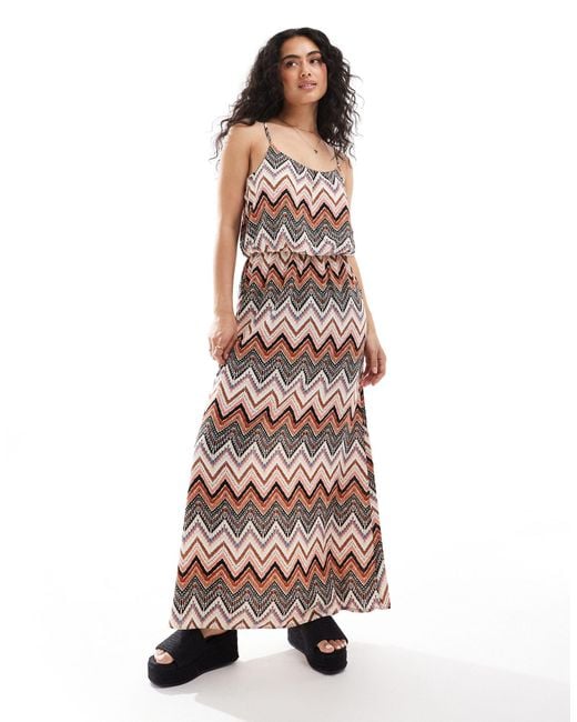 ONLY Orange Strappy Maxi Printed Dress