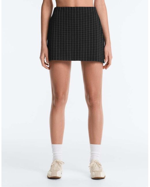 Oysho Black Piqué Check Skirt
