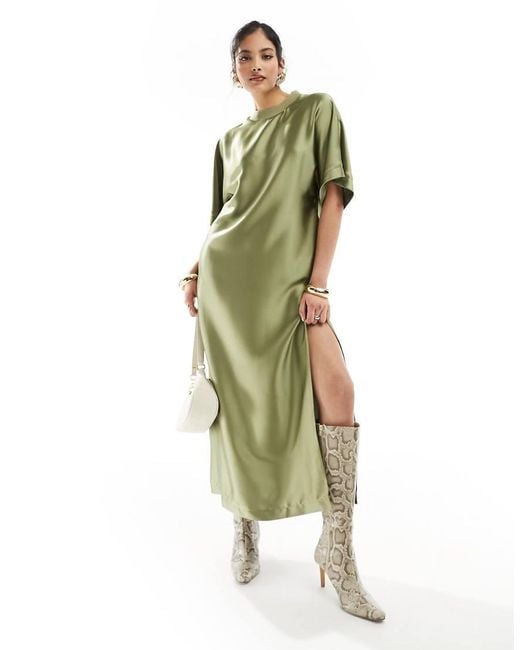 ASOS Oversized Midi T-Shirtjurk Van Satijn in het Green