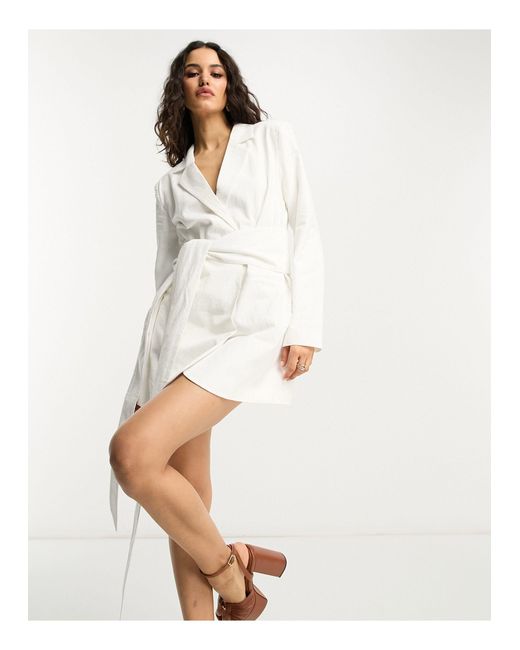 4th & Reckless Tie Detail Linen Blazer Dress in White | Lyst Canada