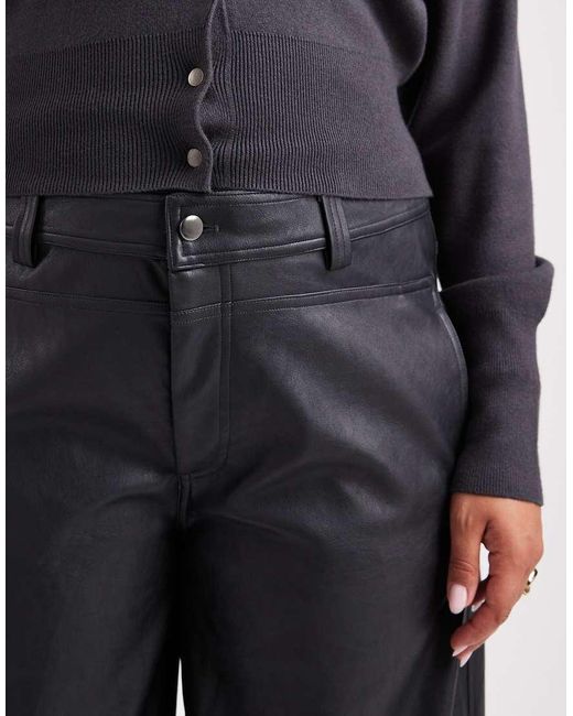 ASOS Blue Curve Faux Leather Barrel Leg Pants With Seam Detail