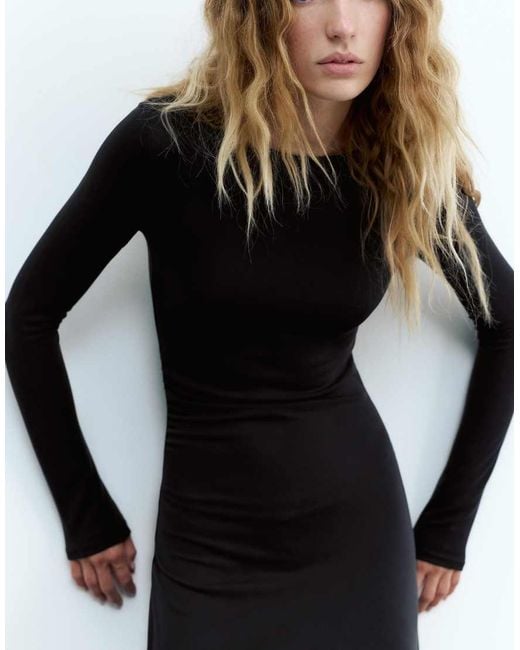 Pull&Bear Black Draped Midi Dress