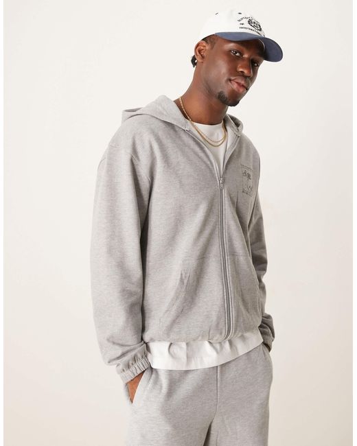 ASOS Gray Hoodie With Chest And Back Print for men
