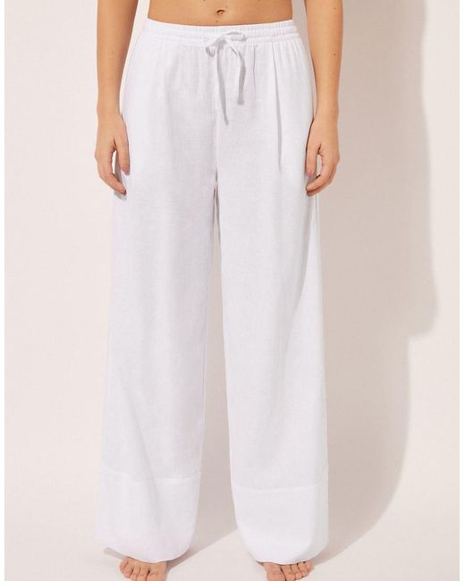 Calzedonia Pink Linen And Viscose Palazzo Trousers