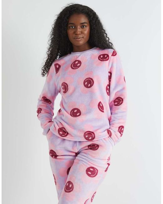 Skinnydip London Pink London Happy Flower Lilac Twosie Fleece Pyjama Set