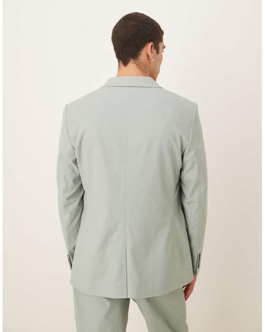ASOS Natural Linen Blend Double Breasted Regular Suit Jacket for men