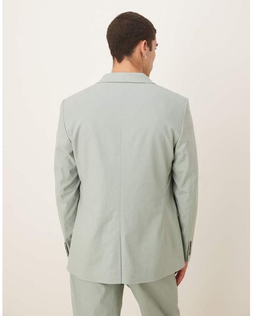 ASOS Double Breasted Regular-Fit Colbert Van Linnenmix in het Natural voor heren