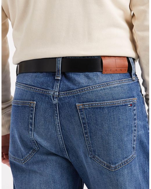 Tommy Hilfiger Blue Austin Leather Belt With Logo Buckle for men