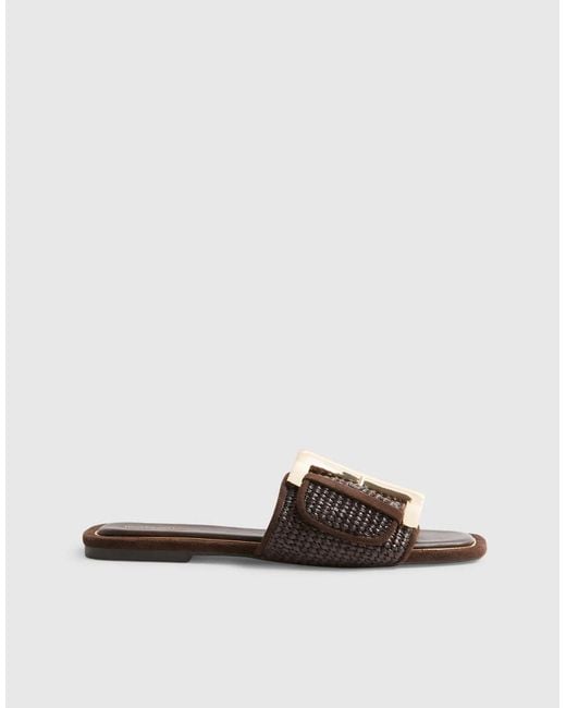 River Island White Raffia Buckle Sandals