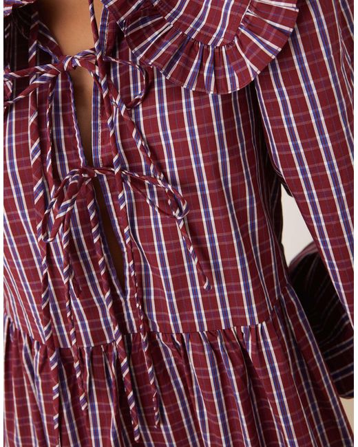 Glamorous Purple Tie Front Smock Mdiaxi Dress With Dramatic Collar
