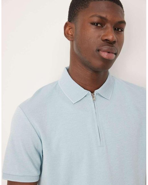 SELECTED Blue Zip Polo Shirt for men