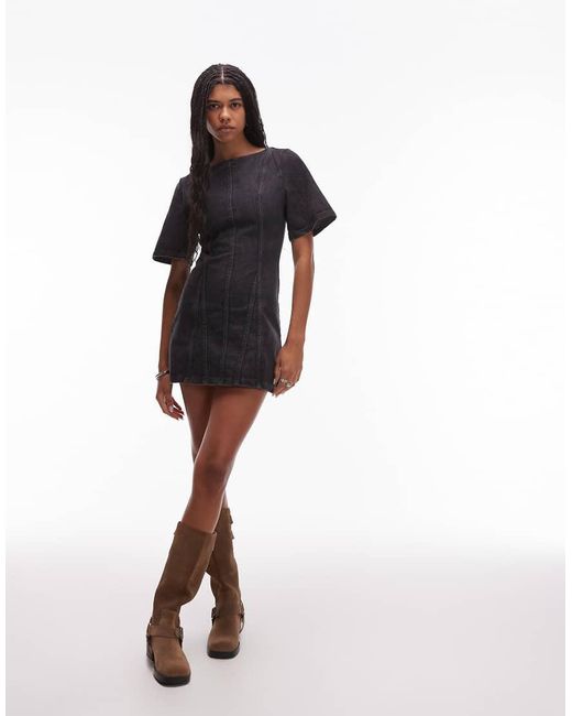 laagam Black Rosette A-Line Contrast Seam Mini Dress