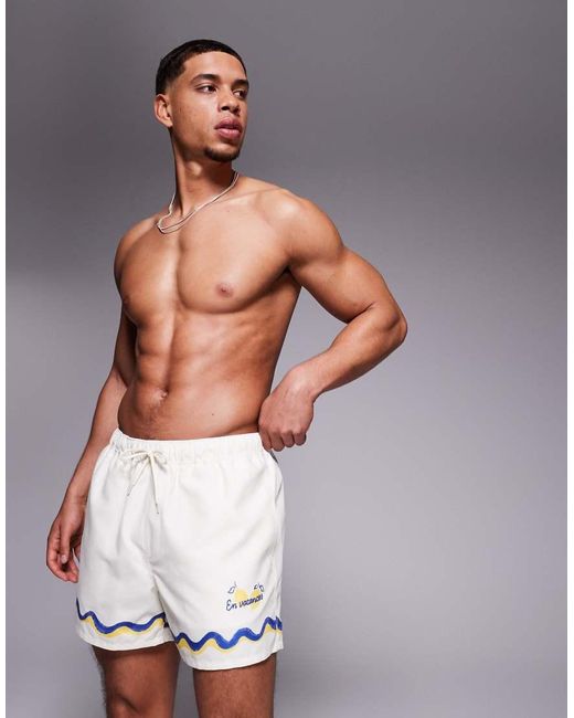 ASOS Zwemshort Met Kortere Lengte En Randprint in het Gray voor heren