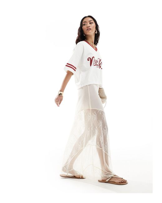 Cotton On White Cotton On Sheer Lace Midi Skirt