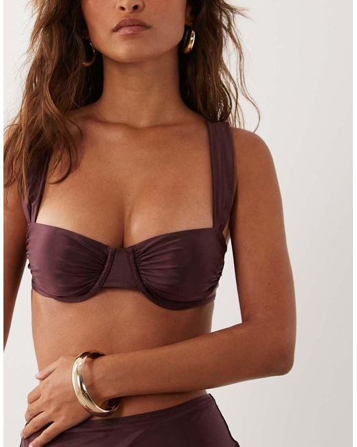ARKET Brown Mix And Match Underwire Shiny Bikini Top