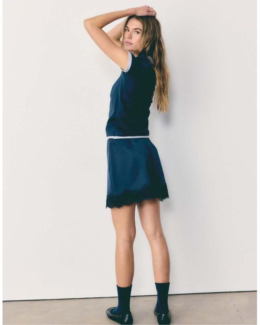 Stradivarius Green Sateen Mini Skirt With Lace Trim
