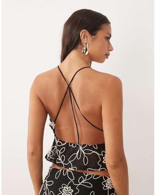 ASOS Black Co-ord Embroidered Crochet Halter Top