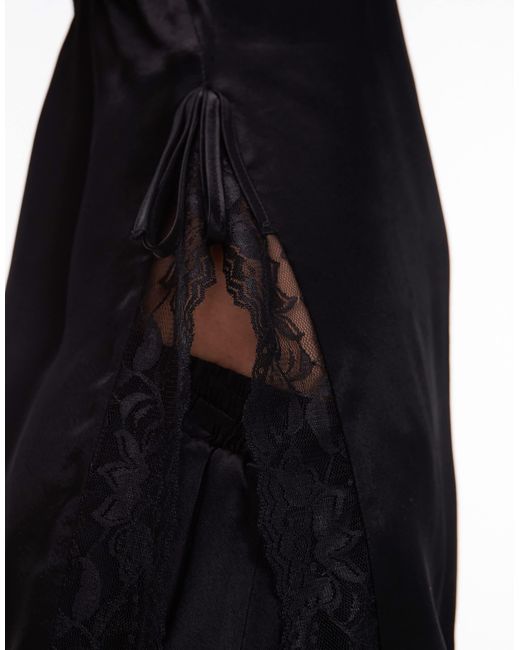 ASOS Black Satin Lace Trim Longline Cami Top