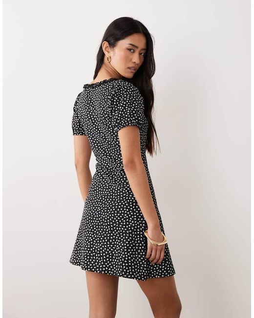Miss Selfridge Black Ditsy Print Ruffle Detail Milkmaid Dress
