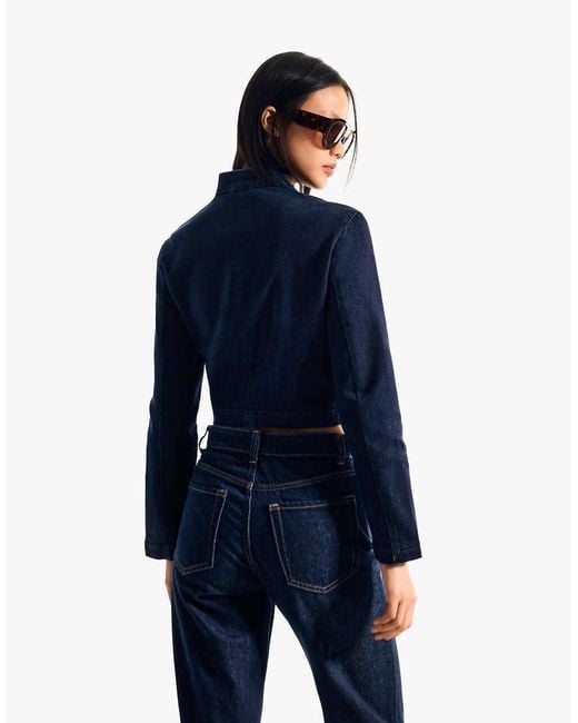 Bershka Blue Denim Jacket With Front Buttons