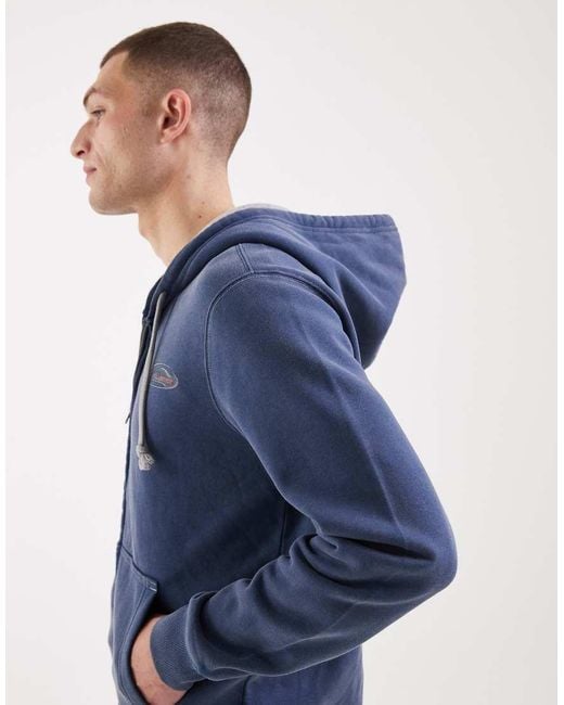 Hollister Blue Zip Up Hoodie With Sleeve Graphic Detail for men
