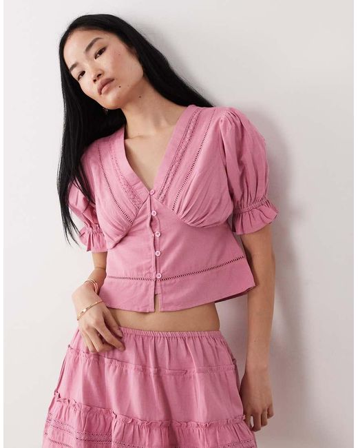 Wednesday's Girl Pink Wednesdays Girl Co-ord Broderie Detail Blouse