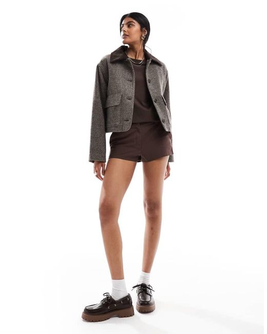 ASOS Brown Wool Blend Top Collar Jacket