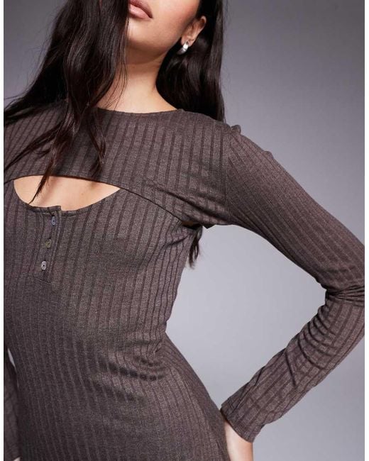 ASOS Purple Ribbed Long Sleeve Button Scoop Maxi Dress With Cardigan Detail