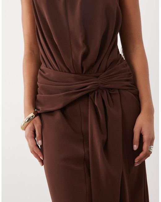 ASOS Brown Column Maxi Dress With Drape Detail