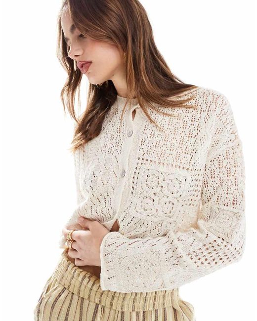 Mango Natural Crochet Cardigan