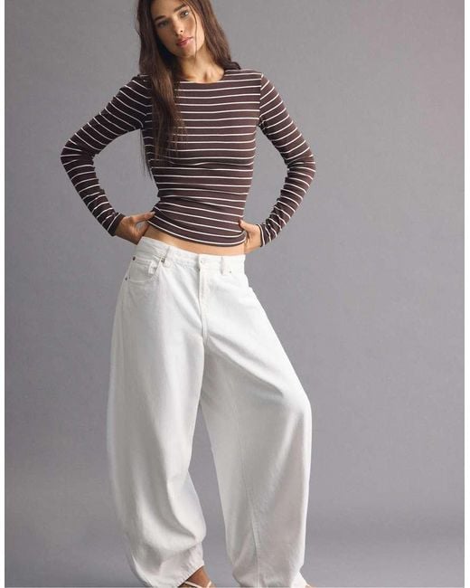 Stradivarius Gray Basic Long Sleeve Striped T-Shirt