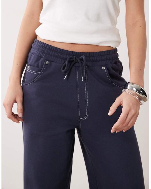 ASOS Blue Contrast Stitch Wide Leg Sweatpants