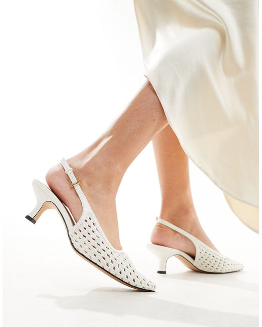 & Other Stories White Leather Braided Sling Back Pointed Kitten Heels